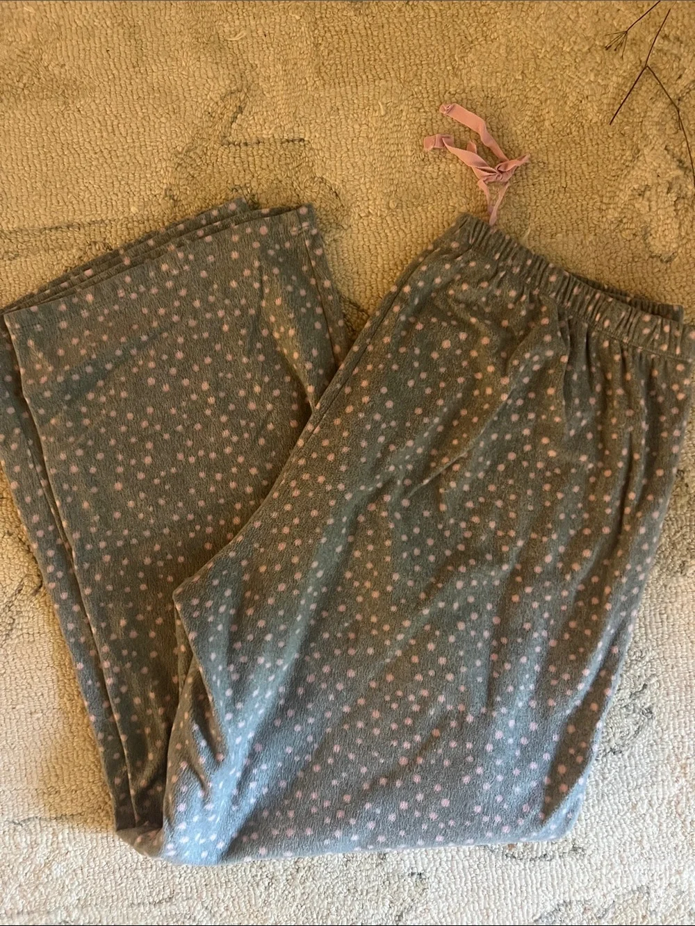 Gray & Pink Polka Dot Button-Up Pajama Top and matching bottoms